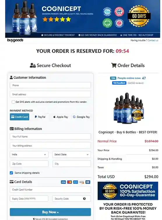 Cognicept Secure Order Page — Checkout